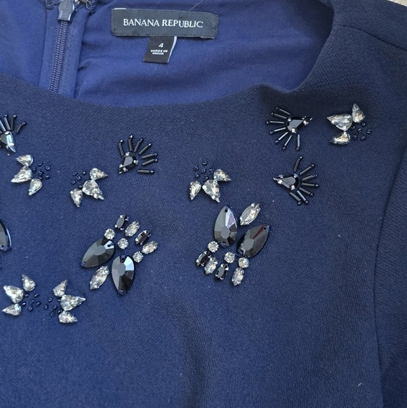 Banana Republic Embellished Crepe Shift Lined Dress, Navy Size 4 - Picture 7 of 13